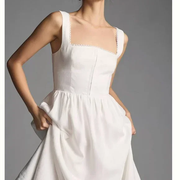 Reformation Tagliatelle Linen Dress Sz2 White - Picture 2 of 12